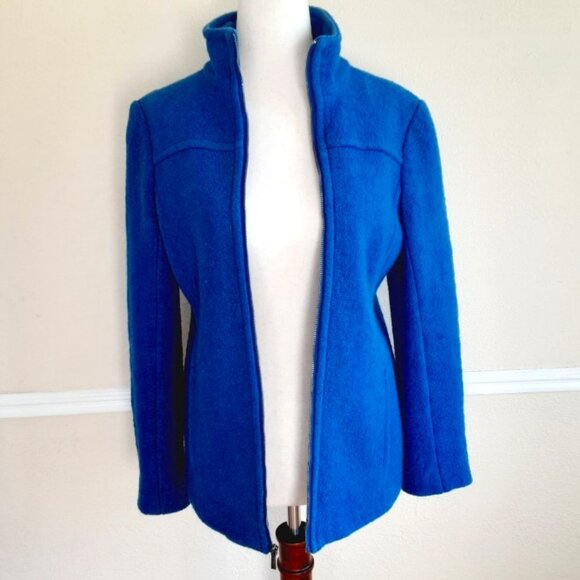 Lands End Boiled Wool Pea Coat Cornflower Blue 4P - Picture 7 of 12
